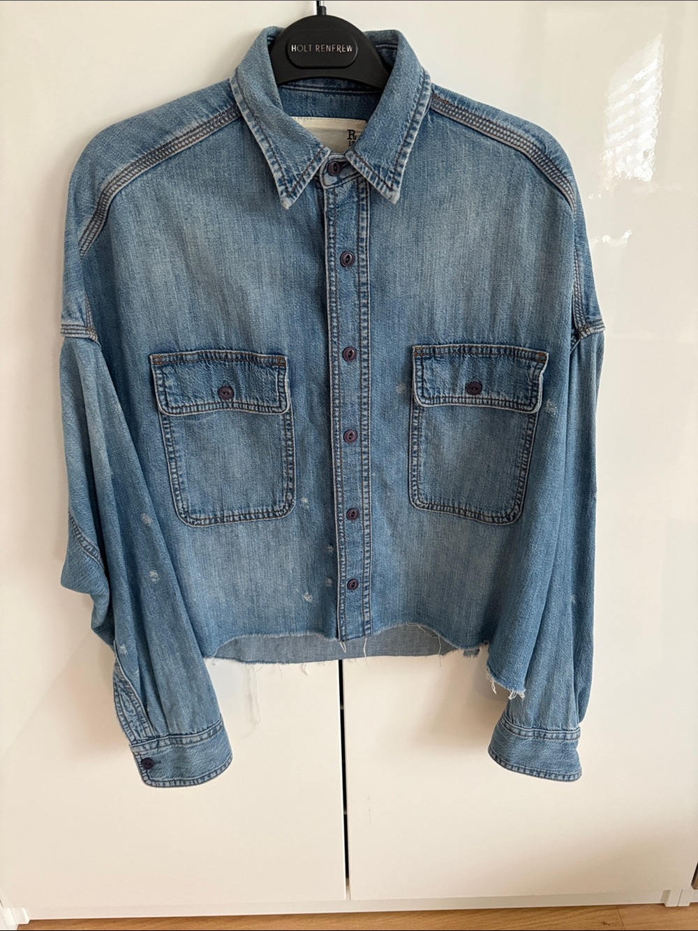 R13 Crop Denim Shirt in Brindley